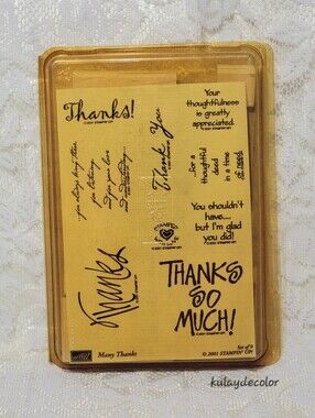 Vintage 2001 Stampin’ Up Many Thanks Rubber Stamp Set of 9 Retired Wood Mounted